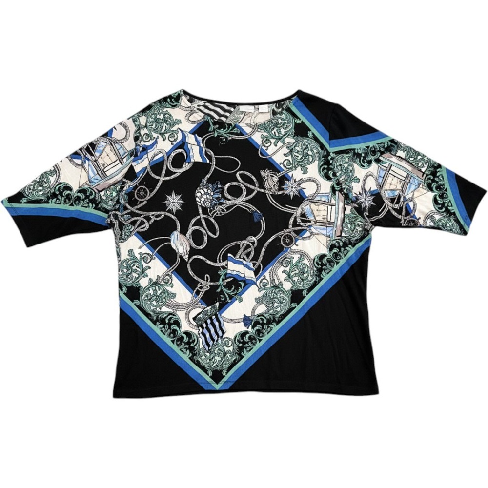 Chico's Travelers Nautical Rope Print Top Blue Green Black Size 3 XL 16/18